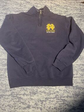 Jerzees NOTRE DAME Navy Half-Zip Sweatshirt with Yellow Embroidered Logo